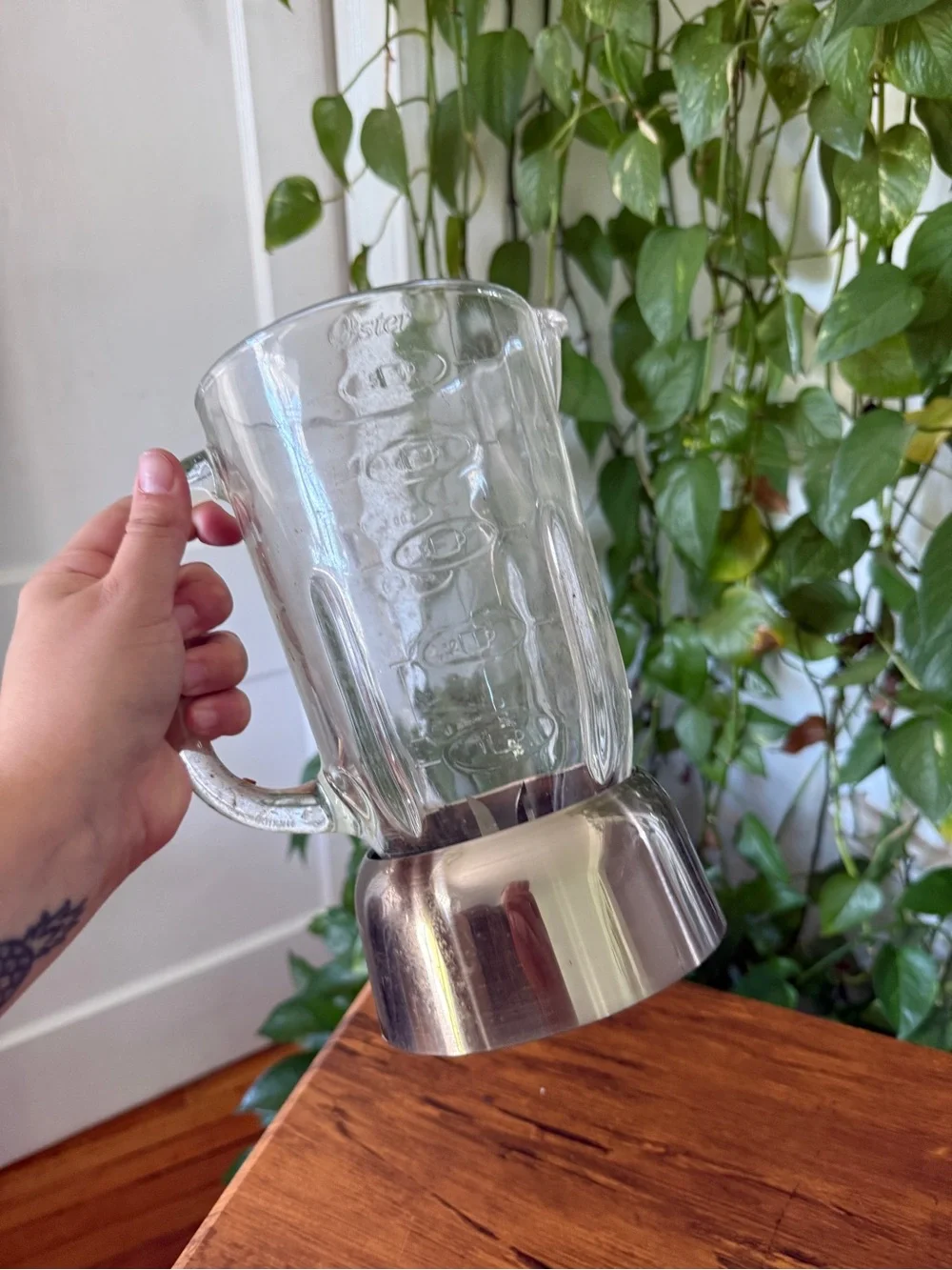 OSTER Glass Blender Pitcher with Black Lid and Stainless Base Replacement